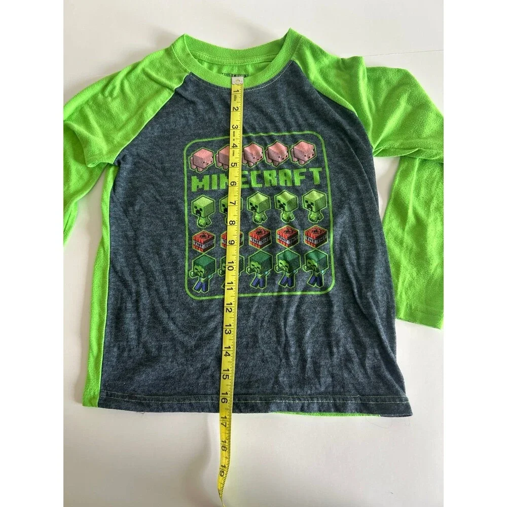 Minecraft Boys Long Sleeve Graphic Tee - Green & Grey - Size 8